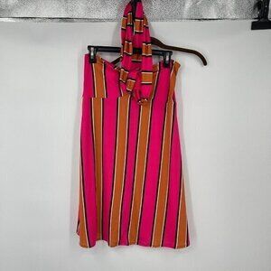 ASOS Swim Cover Up 8 Womens Striped Orange Pink Halter Beach Cut Out Casual